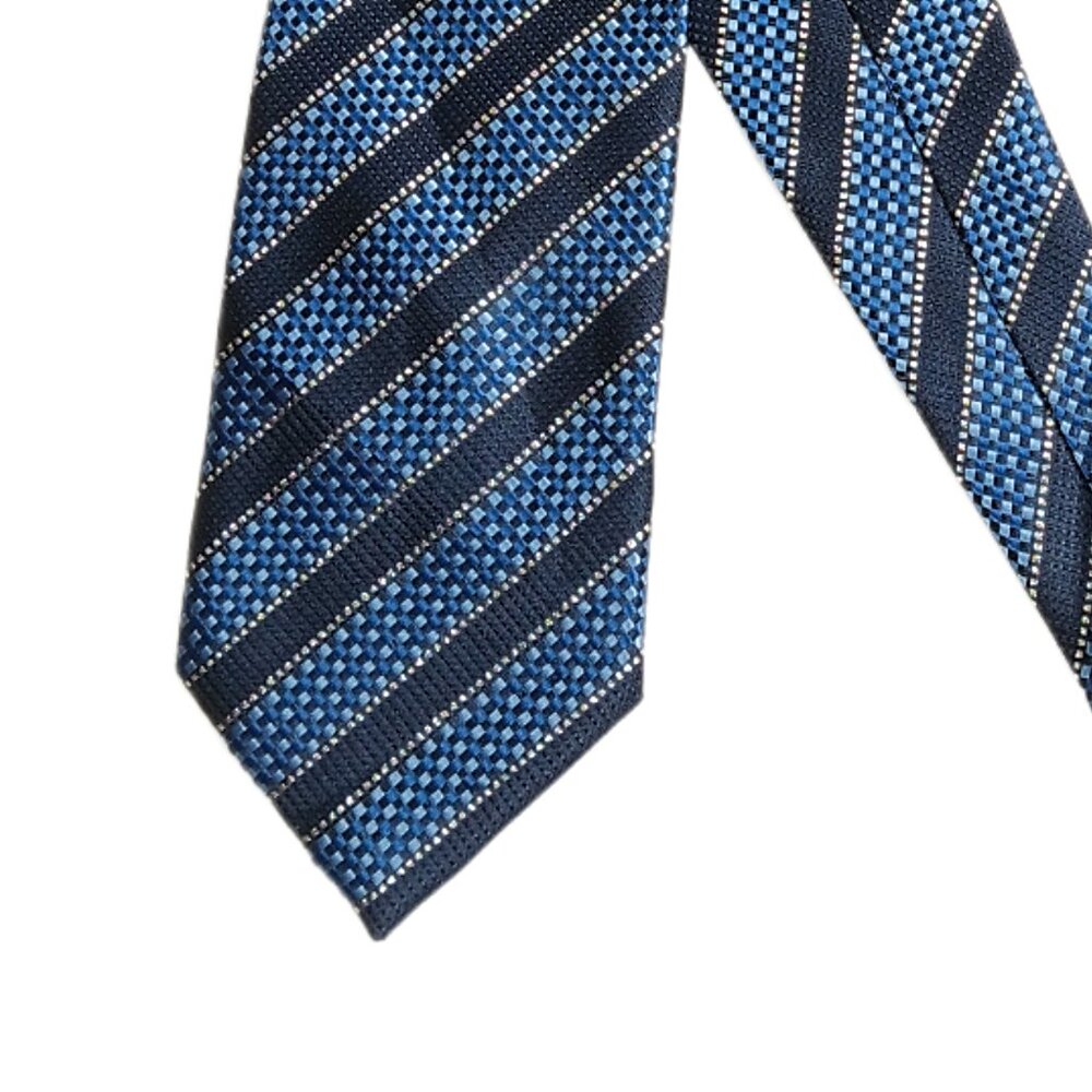 Chereskin Metallic Stripe Tie Men's 60” Navy Blue Silver Microfiber Classic New